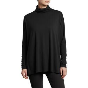 Eileen Fisher Long Sleeve Turtleneck Silk Top in Black Women Size 1X NWOT